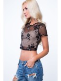 Top transparent cu paiete, negru si bej ZZ242 - Magazin online - Boutique